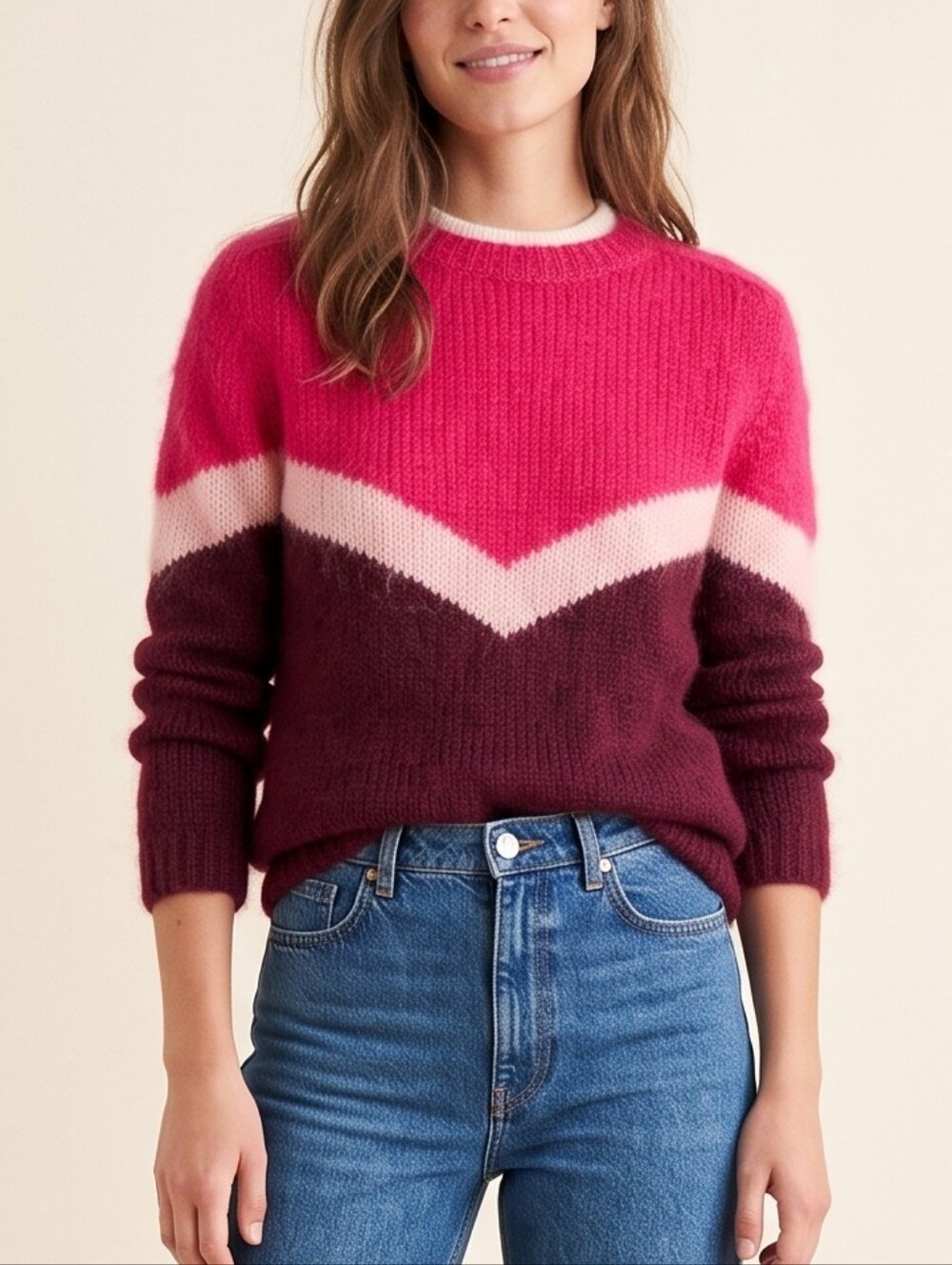 Sezane Karl Colorblock Chevron Sweater Size S Knit Wool Mohair Fuzzy Chevron